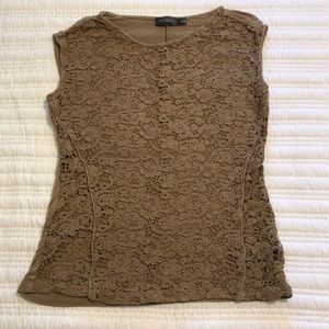 Brown Limited top with Venetian lace detail front
